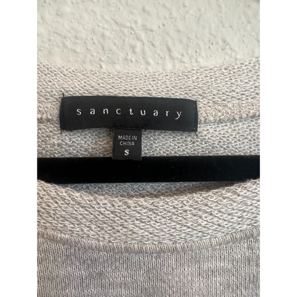 Sanctuary Varsity Sweatshirt Pullover Gray Crew Neck Sheer Sleeve Small - Picture 4 of 4